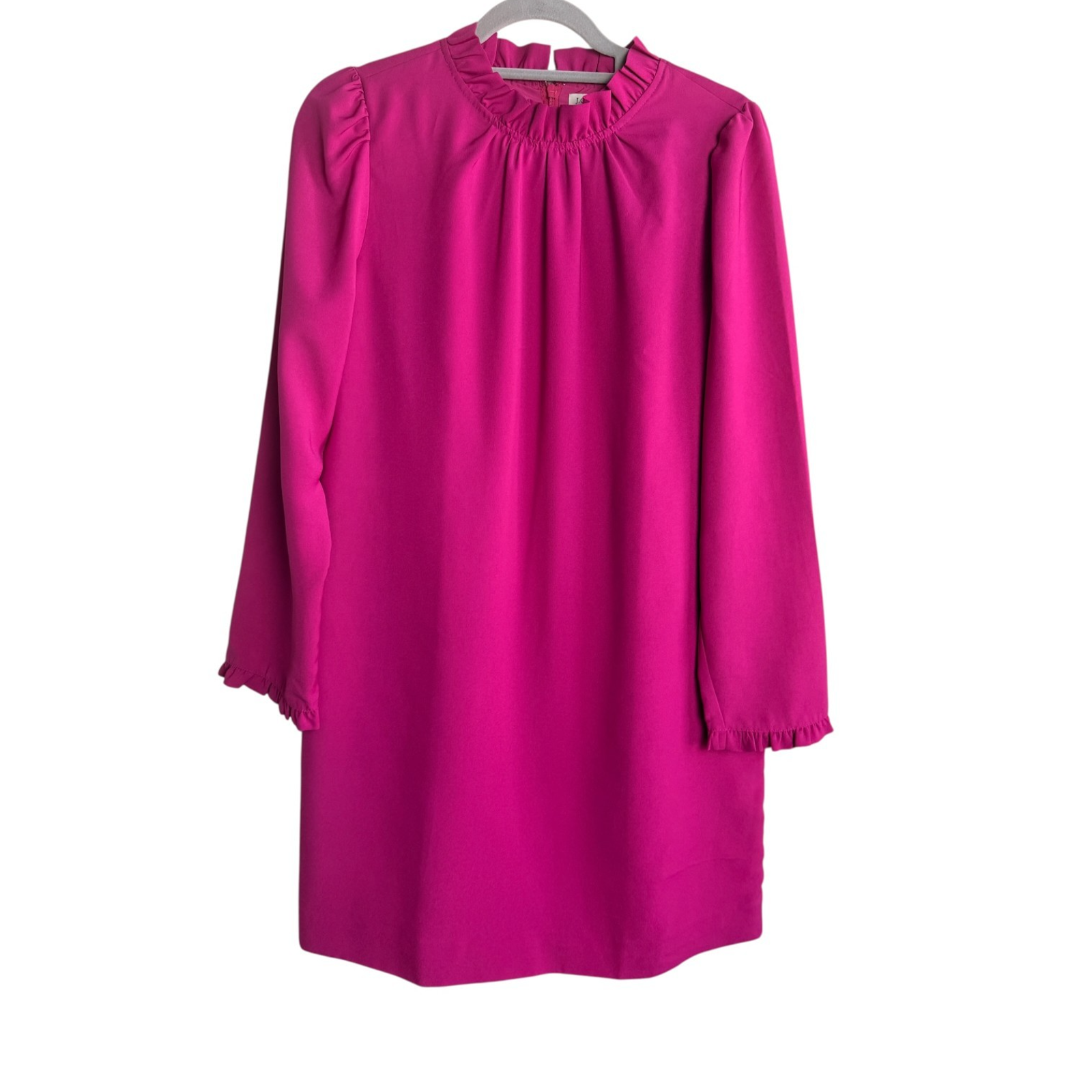 J.Crew Ruffleneck Long Sleeve Shift Dress Size 6 Magenta Pink Mini Lined Party